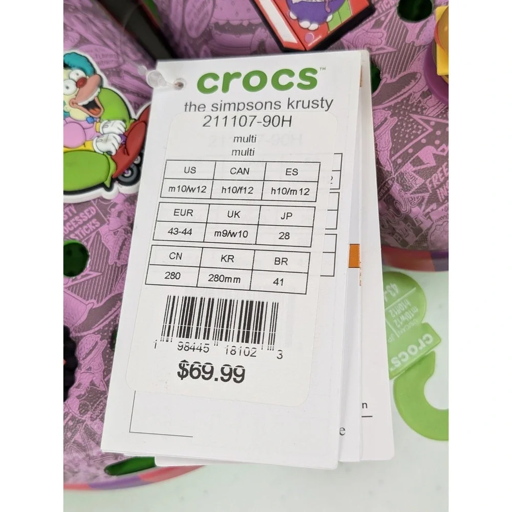 Crocs x The Simpsons Krusty the Clown Mens Size 10 Womens Size 12 Classic Clog